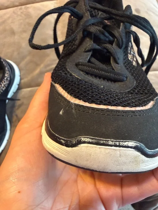 Skechers Women's Black Mesh Sneakers with Leopard Accent - Picture 4 of 6